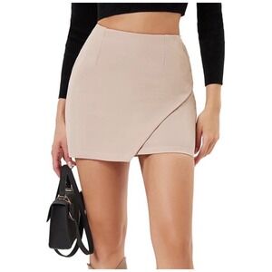 NWT Women's Tan Asymmetrical Wrap Mini Skirt Pencil Style Size M